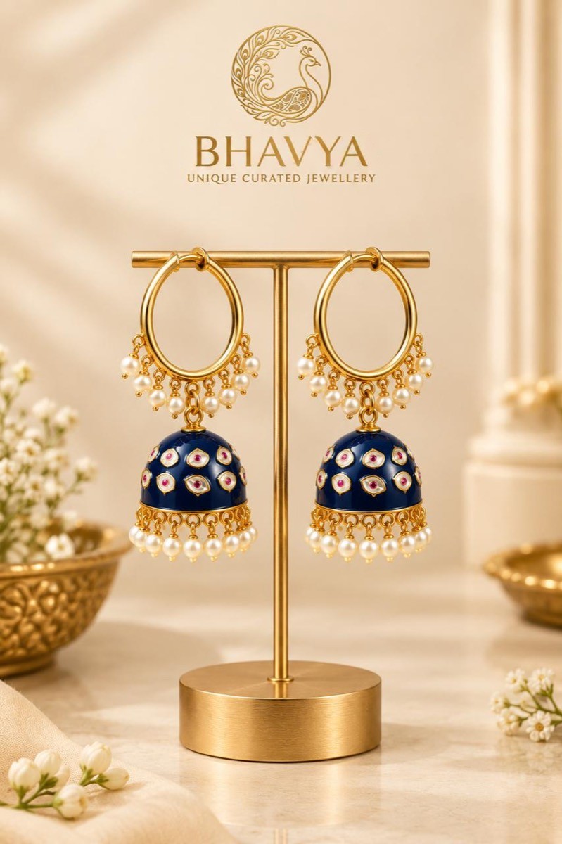 Meenakari Big Butta Jhumka (Navy)