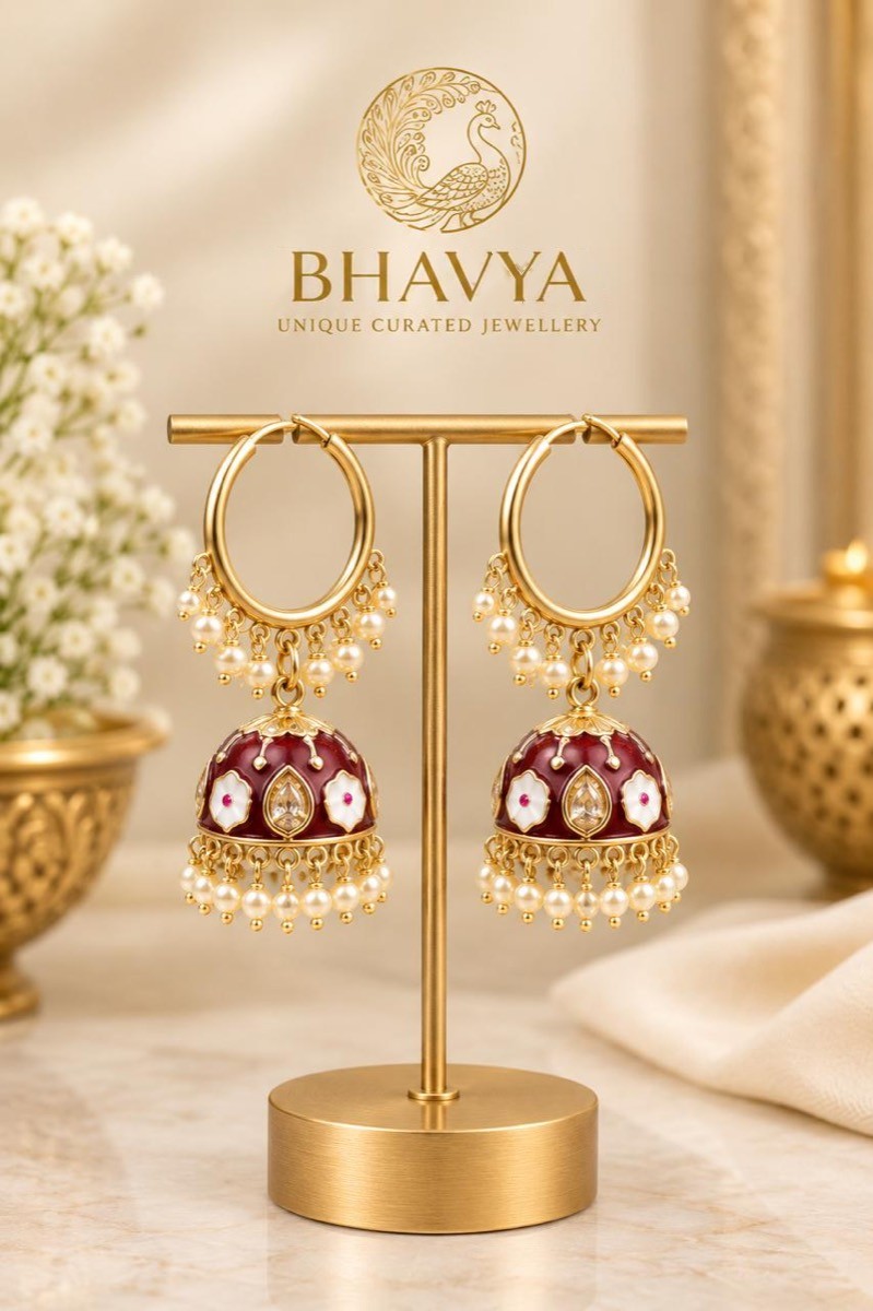 Meenakari Big Butta Jhumka (Maroon)