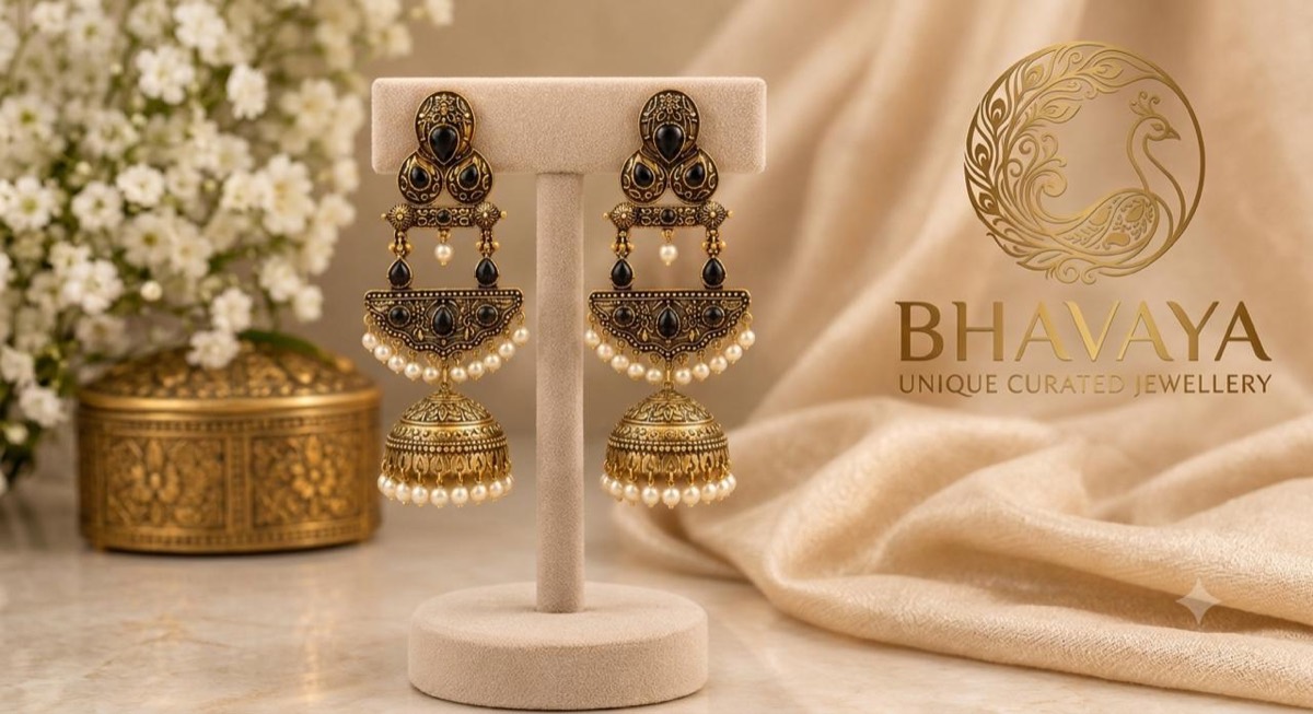 Kaali Antique Chandbali Jhumka