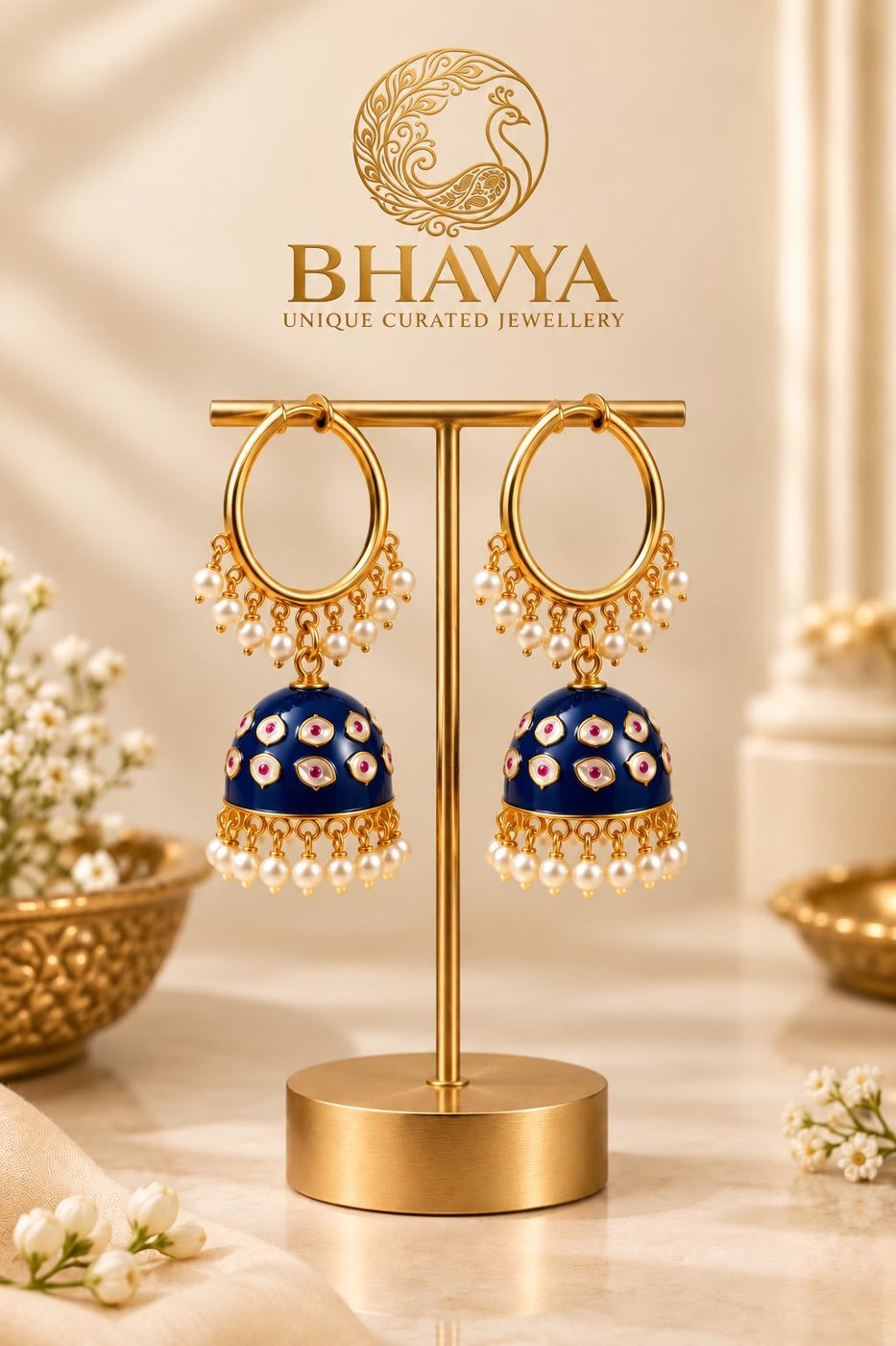 Meenakari Big Butta Jhumka (Navy)