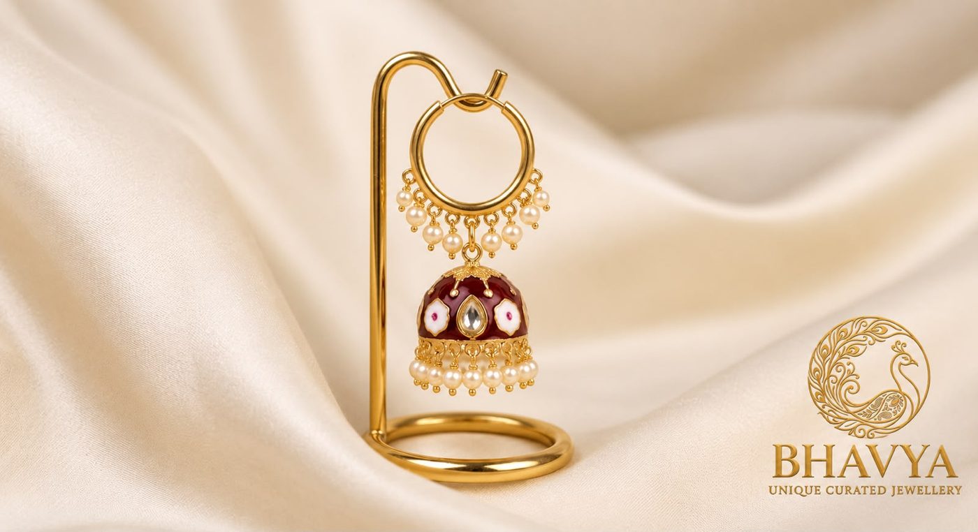Meenakari Big Butta Jhumka (Maroon)