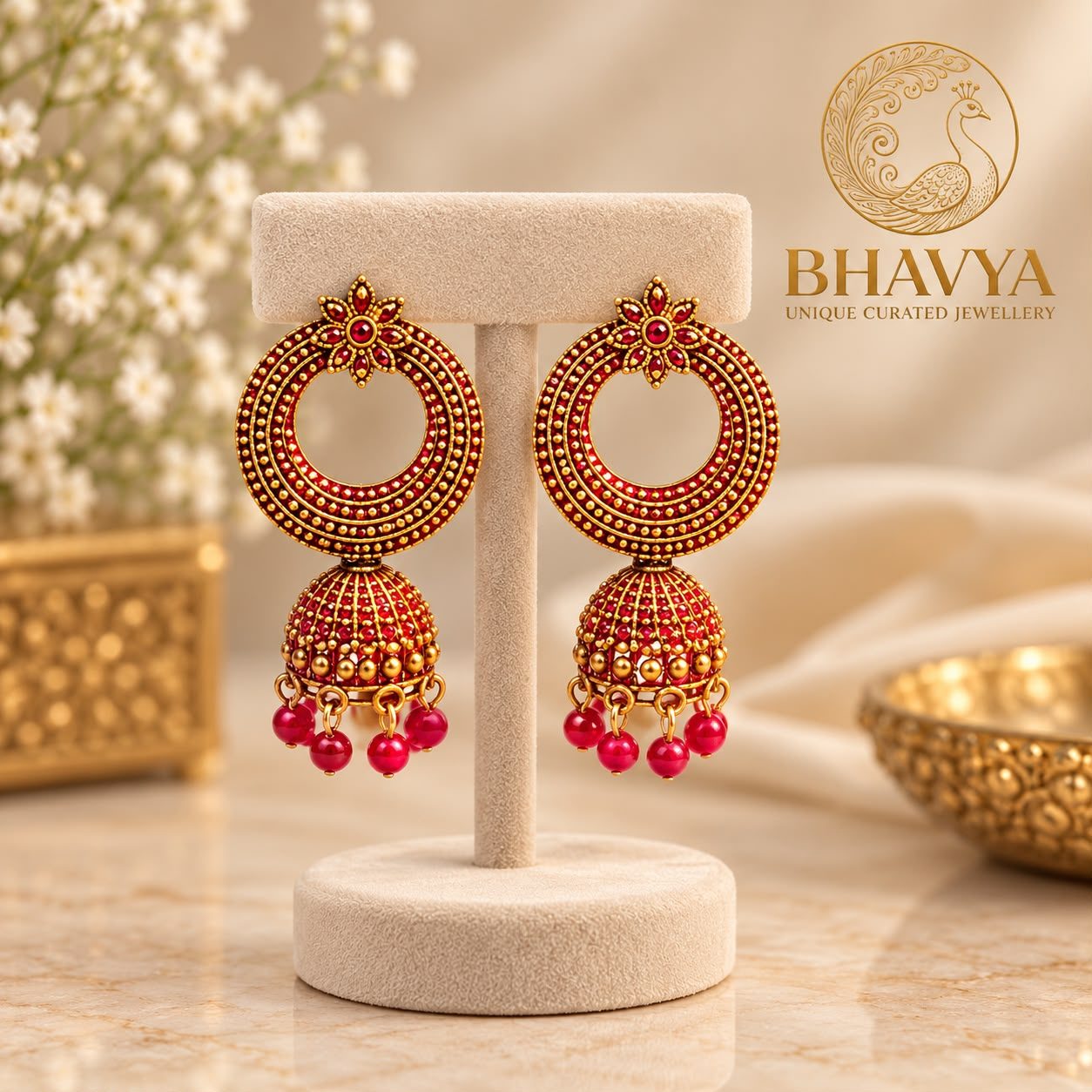 Lal Chandbali Jhumka (Red)