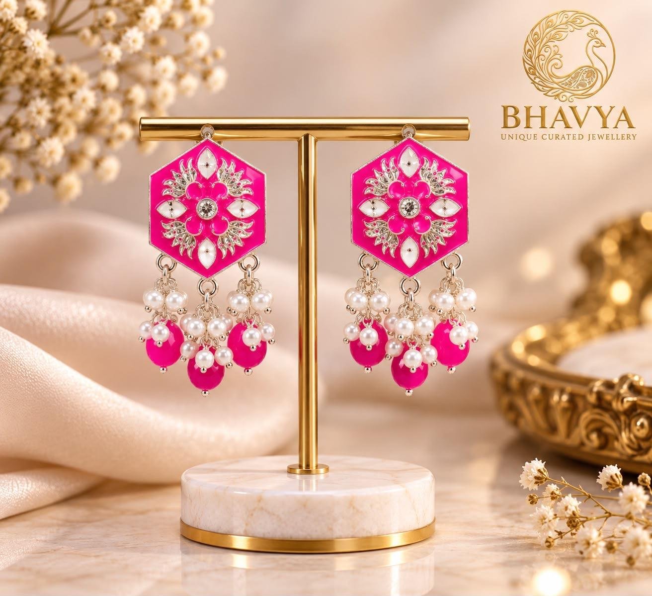 Gulabi Meenakari Earrings (Pink)
